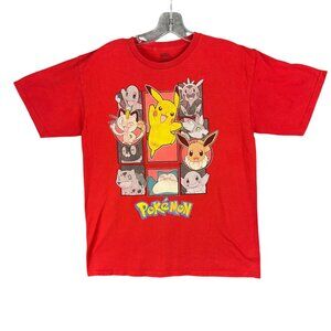 Pokemon Graphic Red T-Shirt Featuring Pikachu & Friends XL Cotton